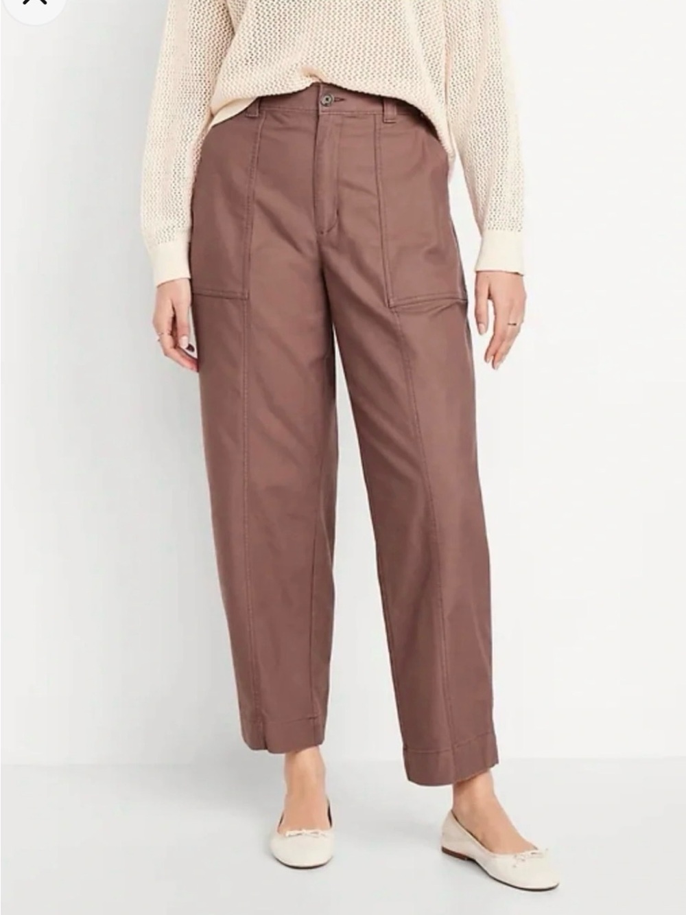 Old Navy High-Waisted Canvas Barrel Ankle Pants in Warm Taupe